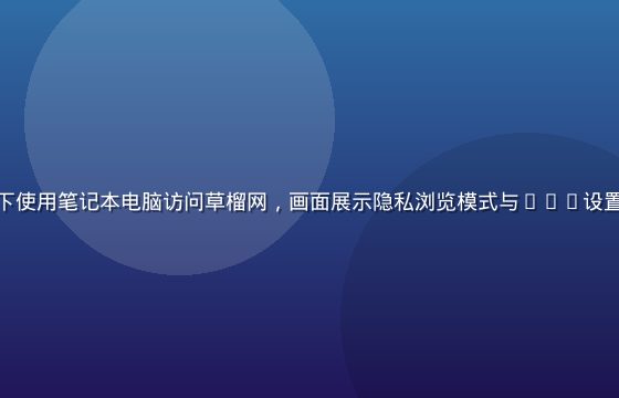 用户在安全网络环境下使用笔记本电脑访问草榴网，画面展示隐私浏览模式与DNS设置界面，北欧简约风格